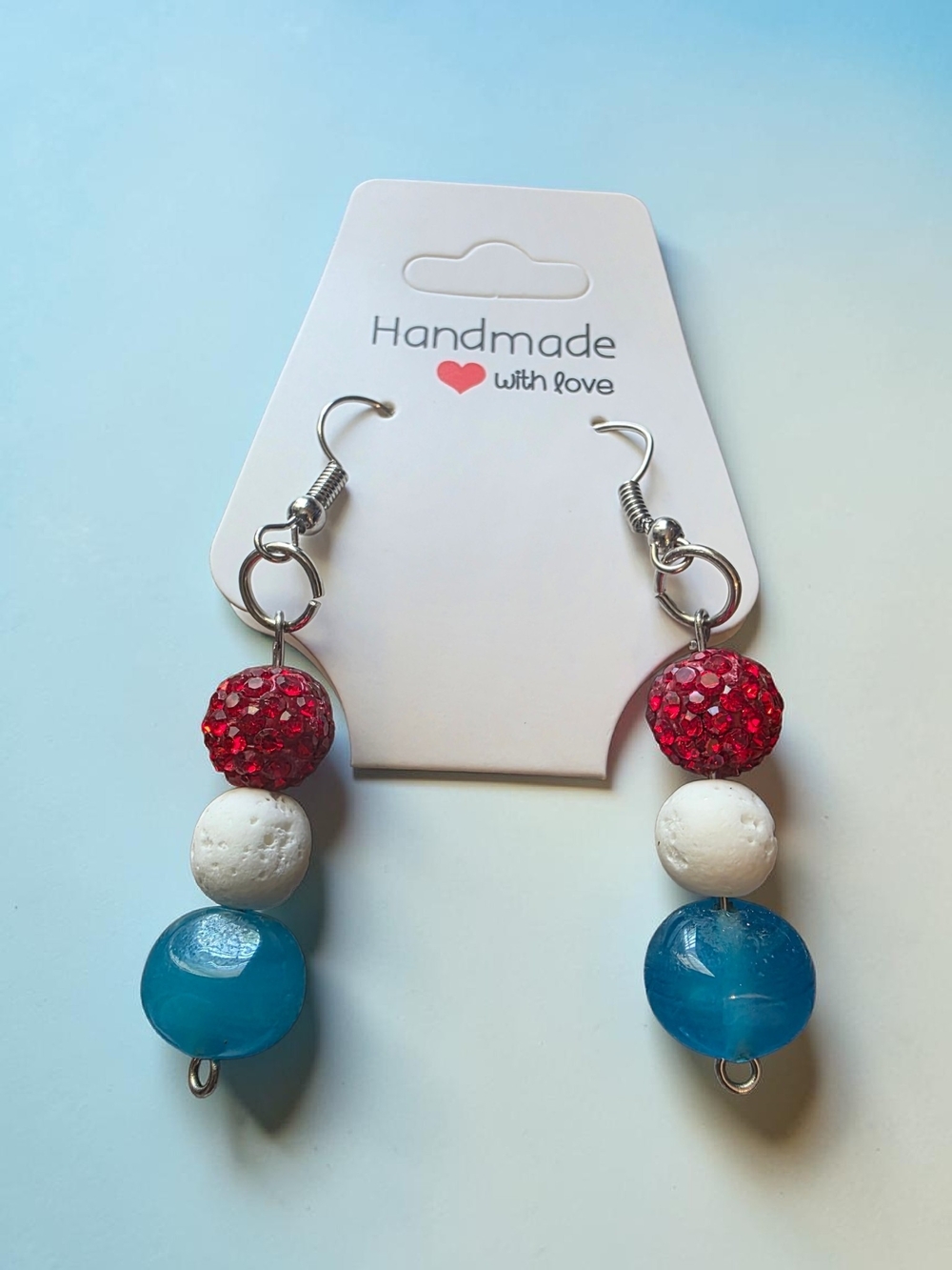Styleandstone Red White Blue Lava Rock Patriotic Dangle Earrings New